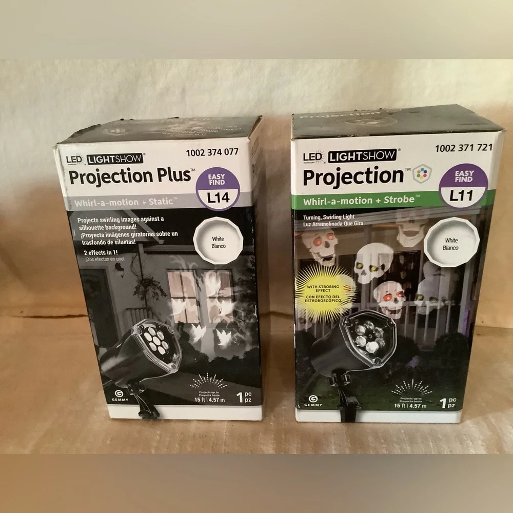 NIB Halloween House Tree Light Projectors whirl motion & strobe light set 2